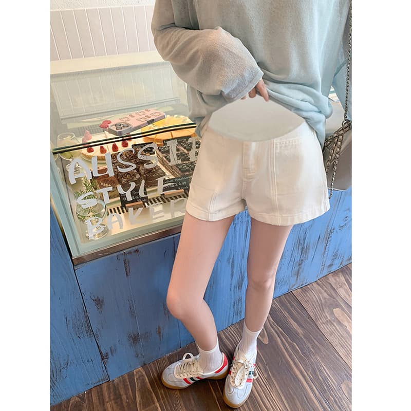 임산부 화이트 캐주얼 스트레이트 넓은 다리 데님 반바지 여성 여름 루즈핏 디스플레이 하이웨이스트 한 마디 핫 바지 3 점 바지 이미지 2
