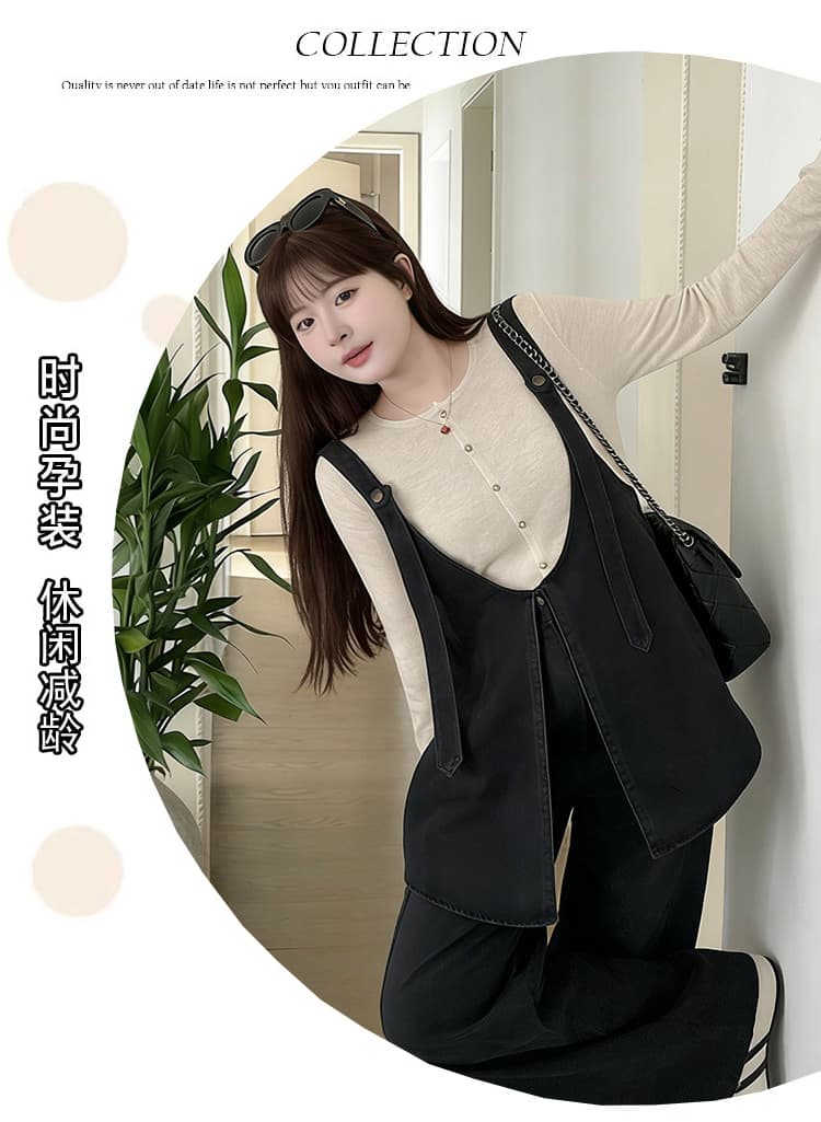 임산부 멜빵 바지 세트 새로운 패션 외국 가스 데님 와이드 레그 팬츠 연령 감소 투피스 세트 상세 이미지 3