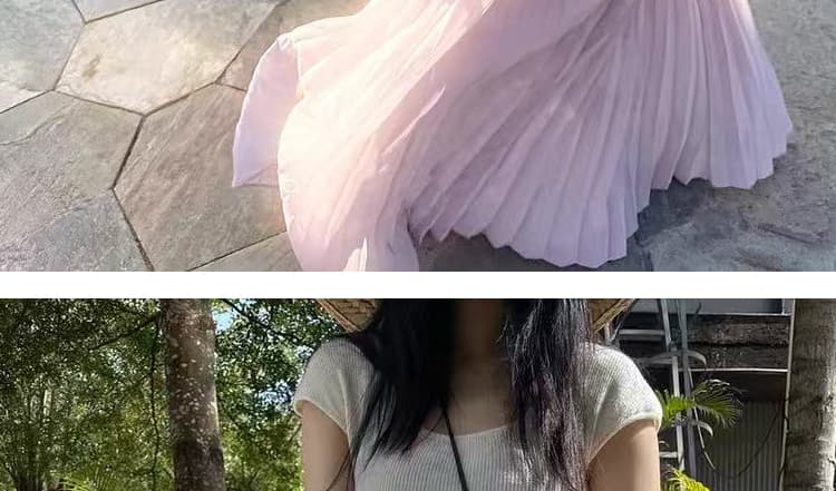 임산부 없음 복부 지지 반신 스커트 2026 새로운 여름 외출용 캐주얼 슬림해 보이는 중간 길이 플리츠 펄럭 이는 치마 여성 상세 이미지 20