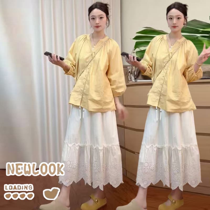 임산부 레이스 치마 없음 복부 지지 반신 스커트 2026 새로운 여름 외출용 캐주얼 슬림해 보이는 중간 길이 쉬폰 스커트 여성 이미지 3
