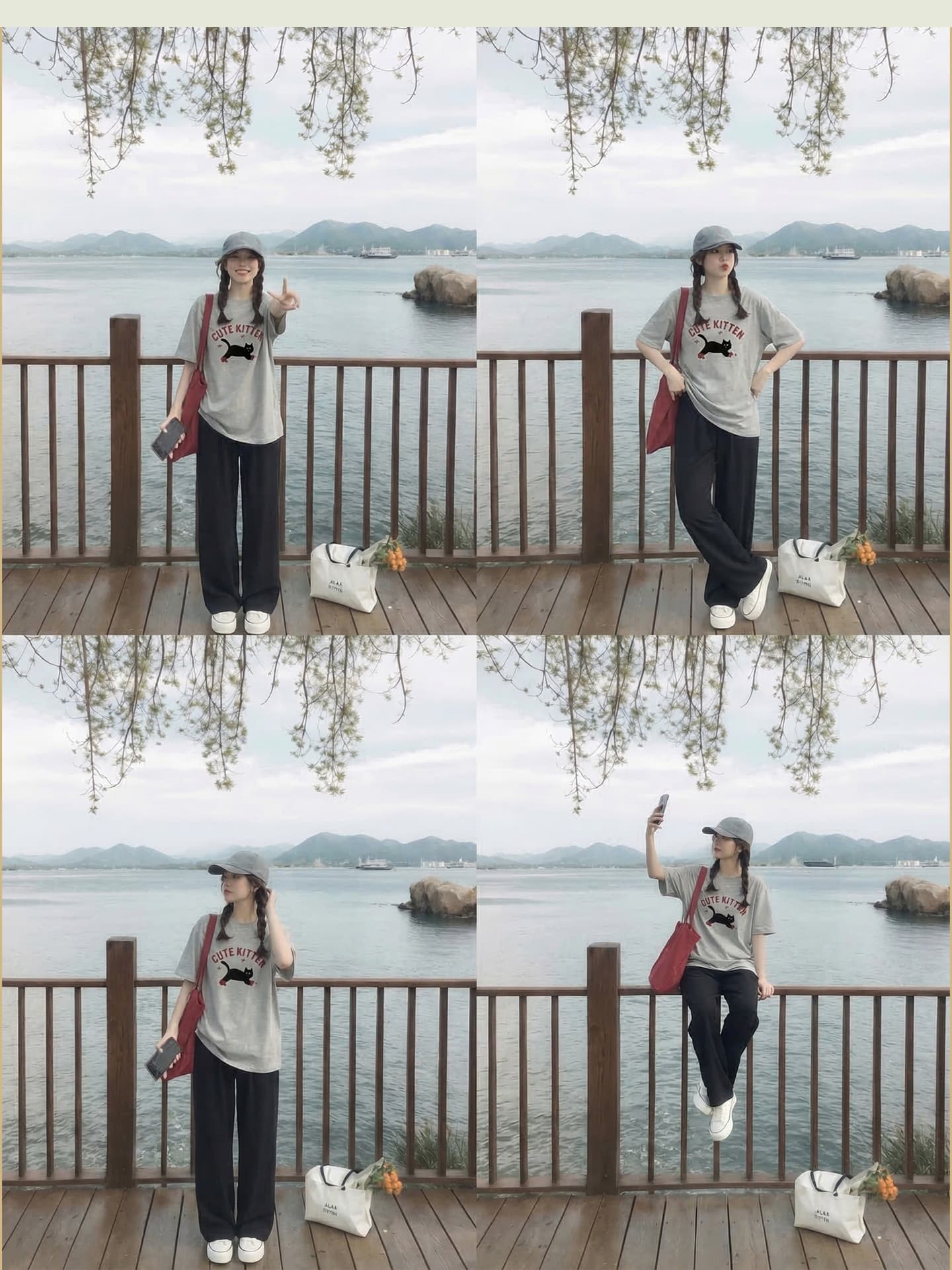 회색 느긋한 바람 느슨함 패션 디자인 센스 프린트 티셔츠 맨위 수 있습니다. 조정 아세트산 얼음 실크 바지 상세 이미지 6