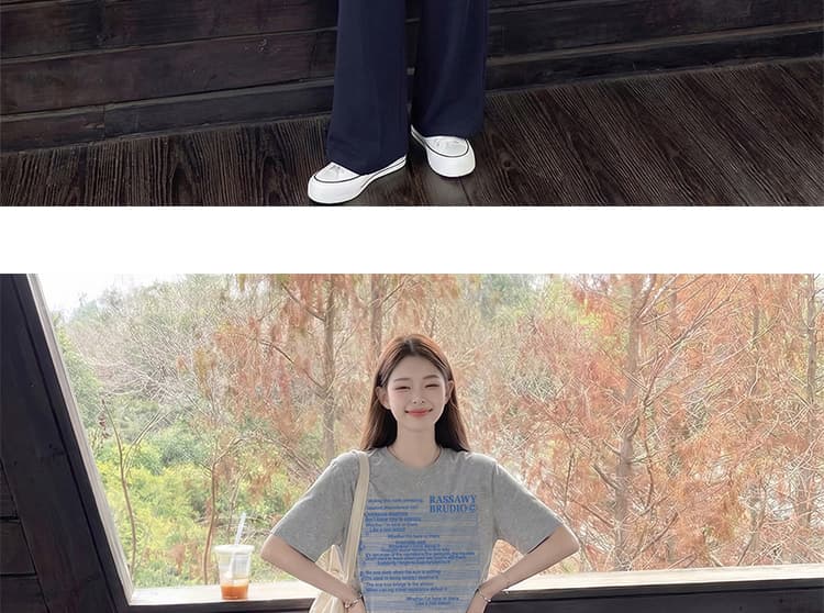 세트 회색 느긋한 바람 느슨함 패션 품격 디자인 프린트 티셔츠 맨위 수 있습니다. 조정 면 린넨 와이드 레그 팬츠 상세 이미지 33
