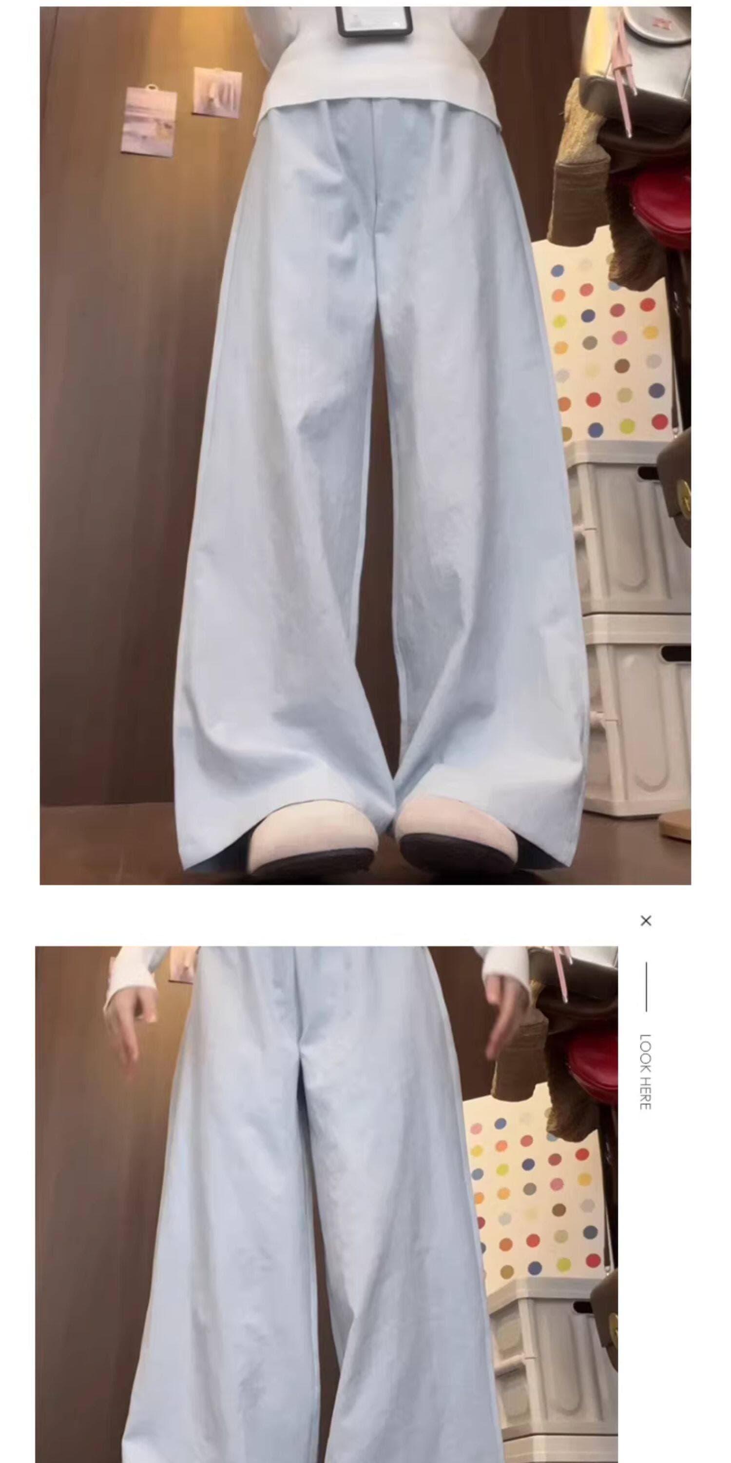 임산부 파란색 아마 와이드 레깅스 바지 여름 하이웨이스트 얇은 스타일 도루 센스 오래된 돈 바람 정장 스트레이트 캐주얼 면 린넨 바지 상세 이미지 12