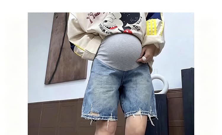 임산부 데님 반바지 여성 여름 얇은 스타일 외출용 찢어진 부분 5 점 루즈핏 슬림해 보이는 캐주얼 빅 사이즈 와이드 레그 팬츠 어린이 상세 이미지 28