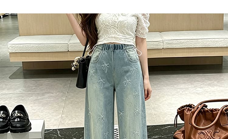 임산부 자수 데님 반바지 여성 여름 외출용 2026 새로운 캐주얼 빅 사이즈 7 점 루즈핏 슬림해 보이는 와이드 레그 팬츠 상세 이미지 28