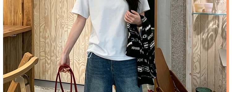 세트 단색 느긋한 바람 느슨함 패션 품격 디자인 루즈핏 티셔츠 맨위 수 있습니다. 조정 데님 7부 바지 상세 이미지 11