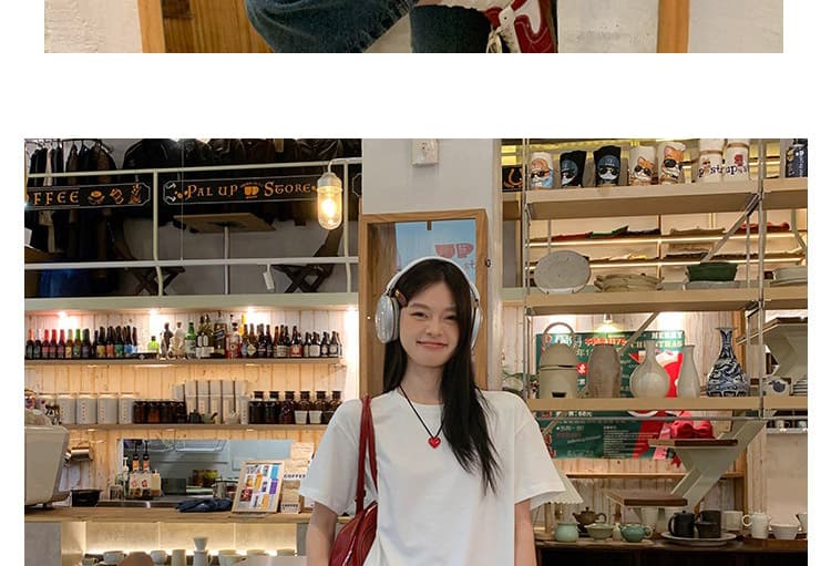세트 단색 느긋한 바람 느슨함 패션 품격 디자인 루즈핏 티셔츠 맨위 수 있습니다. 조정 데님 7부 바지 상세 이미지 18