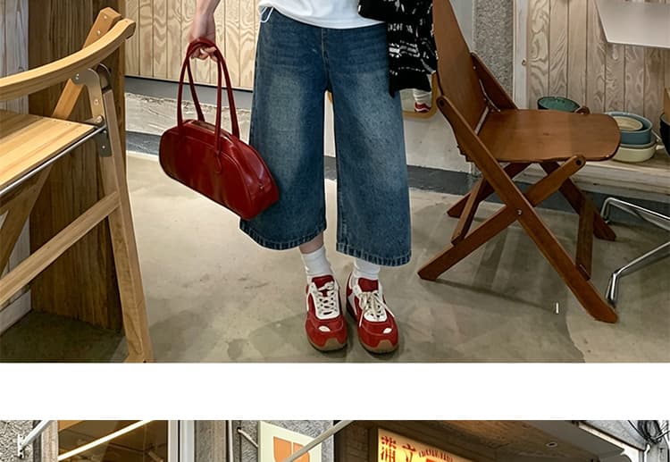 세트 단색 느긋한 바람 느슨함 패션 품격 디자인 루즈핏 티셔츠 맨위 수 있습니다. 조정 데님 7부 바지 상세 이미지 21