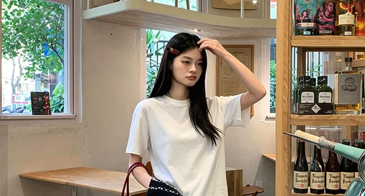 세트 단색 느긋한 바람 느슨함 패션 품격 디자인 루즈핏 티셔츠 맨위 수 있습니다. 조정 데님 7부 바지 상세 이미지 34