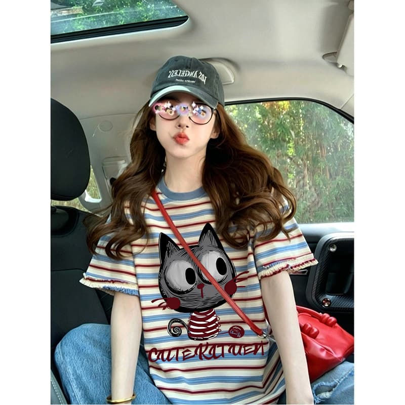 다양성 컬렉션 출산 착용 여름 드레스 새로운 라운드 넥 반팔 티셔츠 한국 스타일 루즈핏 패션 임신 엄마 캐주얼 맨위 이미지 5