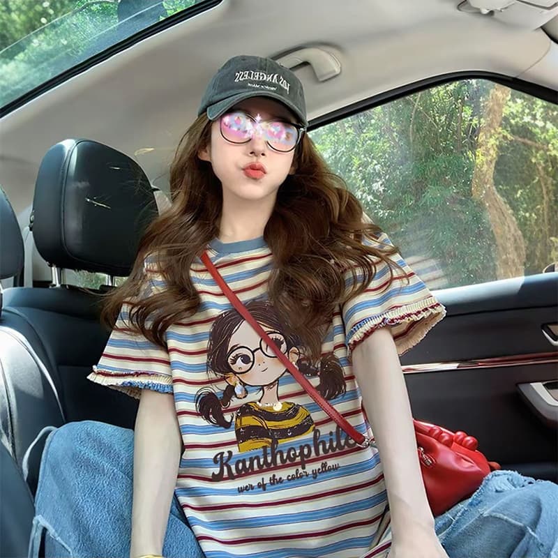 다양성 컬렉션 출산 착용 여름 드레스 새로운 라운드 넥 반팔 티셔츠 한국 스타일 루즈핏 패션 임신 엄마 캐주얼 맨위 상세 이미지 6