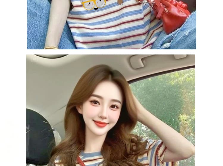임산부 스트라이프 반팔 프린트 학원 스타일 루즈핏 캐주얼 여성 티셔츠 여름 표지 고기 슬림해 보이는 디자인 센스 맨위 여성 상세 이미지 20