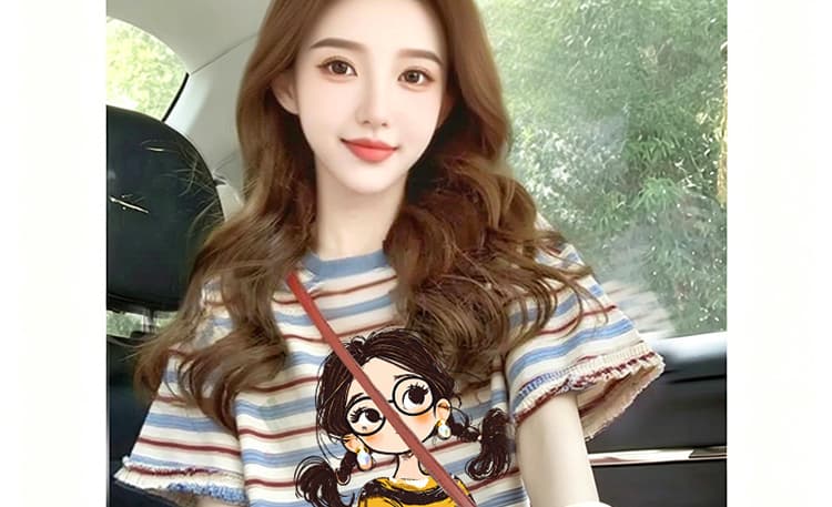 임산부 스트라이프 반팔 프린트 학원 스타일 루즈핏 캐주얼 여성 티셔츠 여름 표지 고기 슬림해 보이는 디자인 센스 맨위 여성 상세 이미지 28