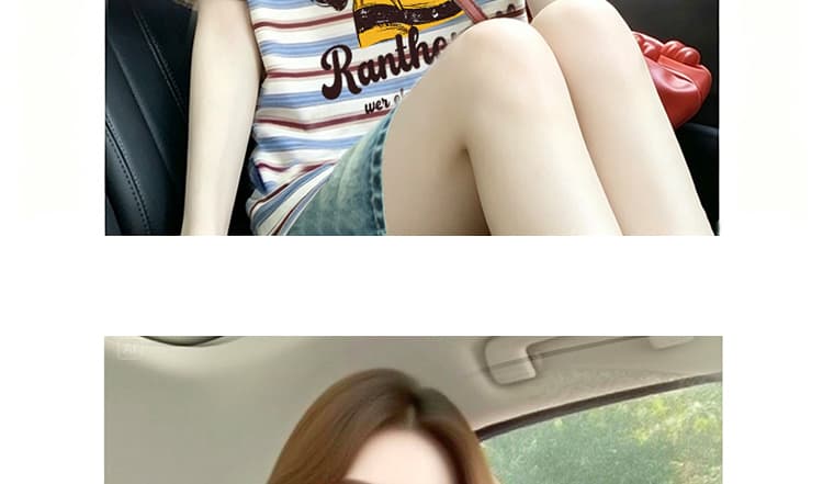 임산부 스트라이프 반팔 프린트 학원 스타일 루즈핏 캐주얼 여성 티셔츠 여름 표지 고기 슬림해 보이는 디자인 센스 맨위 여성 상세 이미지 29