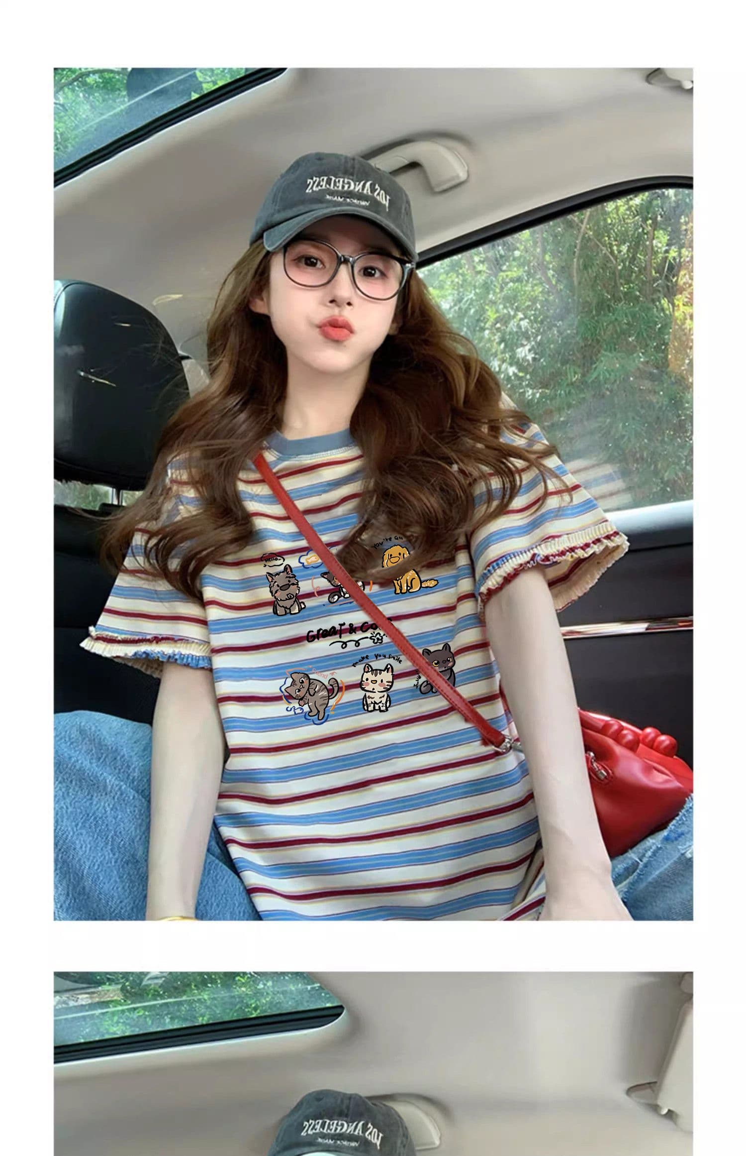임산부 스트라이프 반팔 프린트 학원 스타일 루즈핏 캐주얼 여성 티셔츠 여름 표지 고기 슬림해 보이는 디자인 센스 맨위 여성 상세 이미지 3