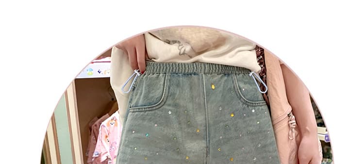 임산부 청바지 워싱 핫픽스 거친 가장자리 디자인 센스 여성 여름 5 점 루즈핏 슬림해 보이는 캐주얼 빅 사이즈 와이드 레그 팬츠 상세 이미지 5