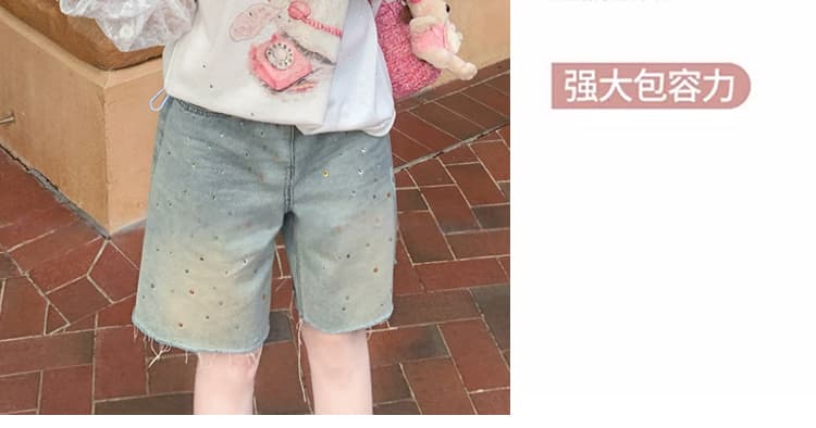 임산부 청바지 워싱 핫픽스 거친 가장자리 디자인 센스 여성 여름 5 점 루즈핏 슬림해 보이는 캐주얼 빅 사이즈 와이드 레그 팬츠 상세 이미지 9
