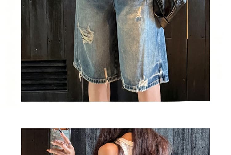 임산부 데님 반바지 여성 여름 얇은 스타일 외출용 찢어진 부분 5 점 루즈핏 슬림해 보이는 캐주얼 빅 사이즈 와이드 레그 팬츠 어린이 상세 이미지 25