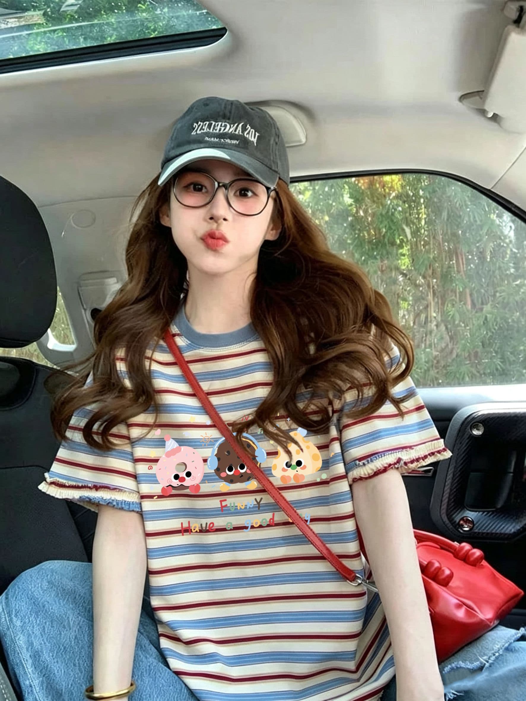 출산 착용 스트라이프 파란색 여름 드레스 새로운 라운드 넥 반팔 티셔츠 한국 스타일 루즈핏 패션 임신 엄마 맨위 상세 이미지 5