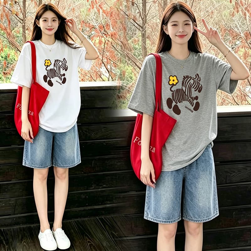 회색 느긋한 바람 느슨함 패션 품격 디자인 센스 프린트 티셔츠 맨위 수 있습니다. 조정 데님 오부 바지 이미지 4