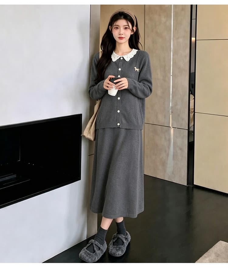 임산부 스웨터 베이비 칼라 자수 패션 세트 가을 겨울 긴팔 한국 스타일 맨위 수 있습니다. 조정 신축성 치마 상세 이미지 11