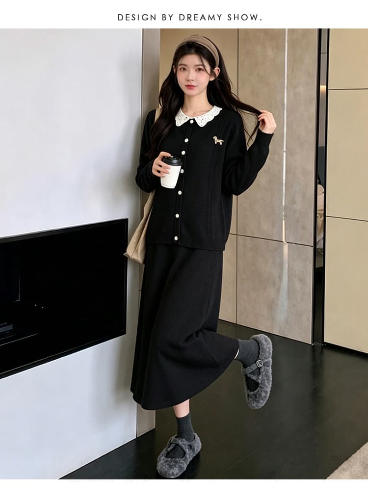 임산부 스웨터 베이비 칼라 자수 패션 세트 가을 겨울 긴팔 한국 스타일 맨위 수 있습니다. 조정 신축성 치마 상세 이미지 23