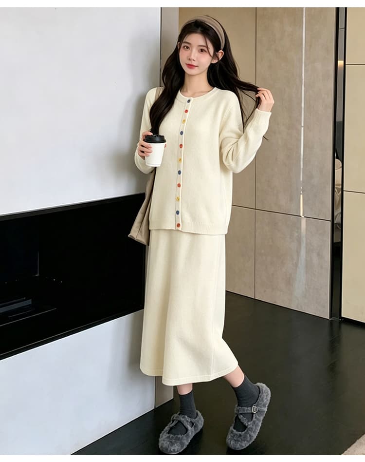 임산부 스웨터 색상 단추 색상 일치 패션 세트 가을 겨울 긴팔 한국 스타일 맨위 수 있습니다. 조정 신축성 치마 상세 이미지 28