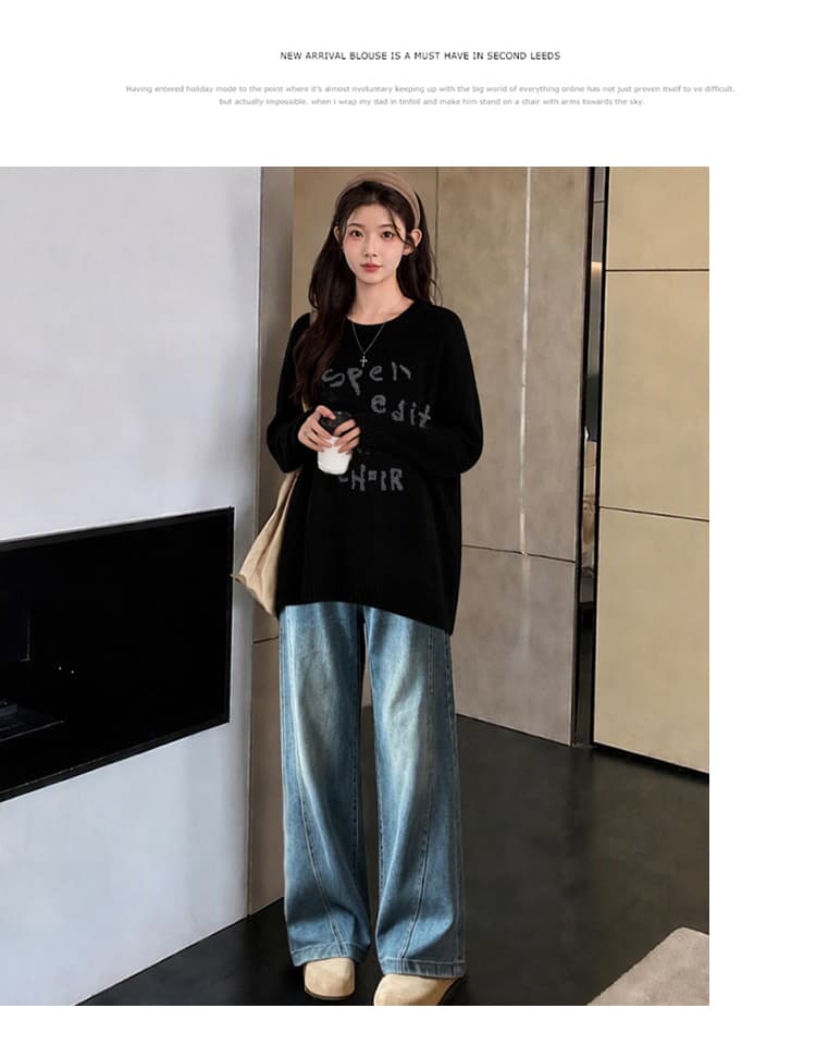 임산부 패션 세트 가을 겨울 알파벳 스웨터 긴팔 루즈핏 한국 스타일 맨위 수 있습니다. 조정 캐주얼 청바지 상세 이미지 14