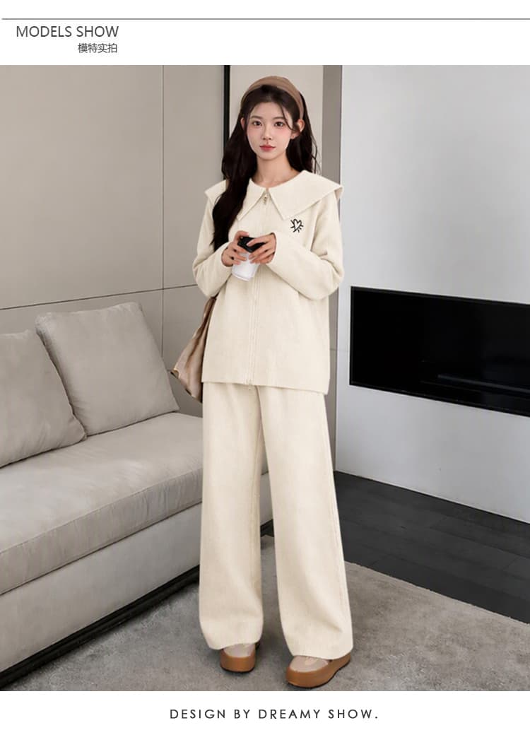 임산부 스웨터 지퍼 베이비 칼라 자수 재킷 가을 겨울 긴팔 한국 스타일 세트 수 있습니다. 조정 신축성 바지 상세 이미지 10