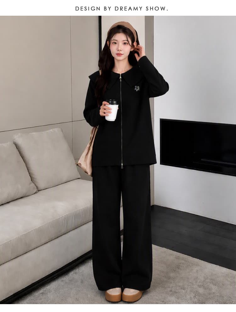 임산부 스웨터 지퍼 베이비 칼라 자수 재킷 가을 겨울 긴팔 한국 스타일 세트 수 있습니다. 조정 신축성 바지 상세 이미지 22