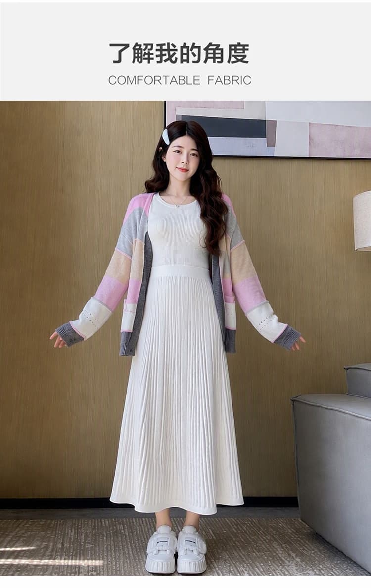 임산부 없음 복부 지지 반신 스커트 2026 새로운 봄 가을 외출용 캐주얼 슬림해 보이는 중간 길이 타이트 스커트 니트 원피스 여성 상세 이미지 4