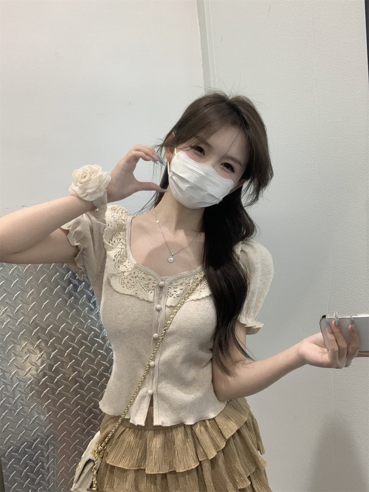 순수한 욕망 달콤함 다용도 몸매 가꾸기 레이스 패치워크 작은 대중 슬림해 보이는 쇼트 스타일 맨위