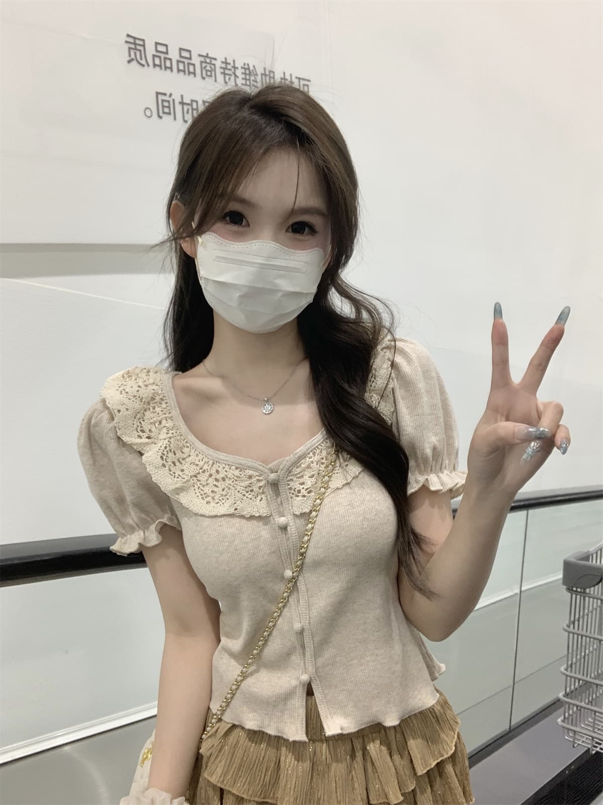 순수한 욕망 달콤함 다용도 몸매 가꾸기 레이스 패치워크 작은 대중 슬림해 보이는 쇼트 스타일 맨위 이미지 3
