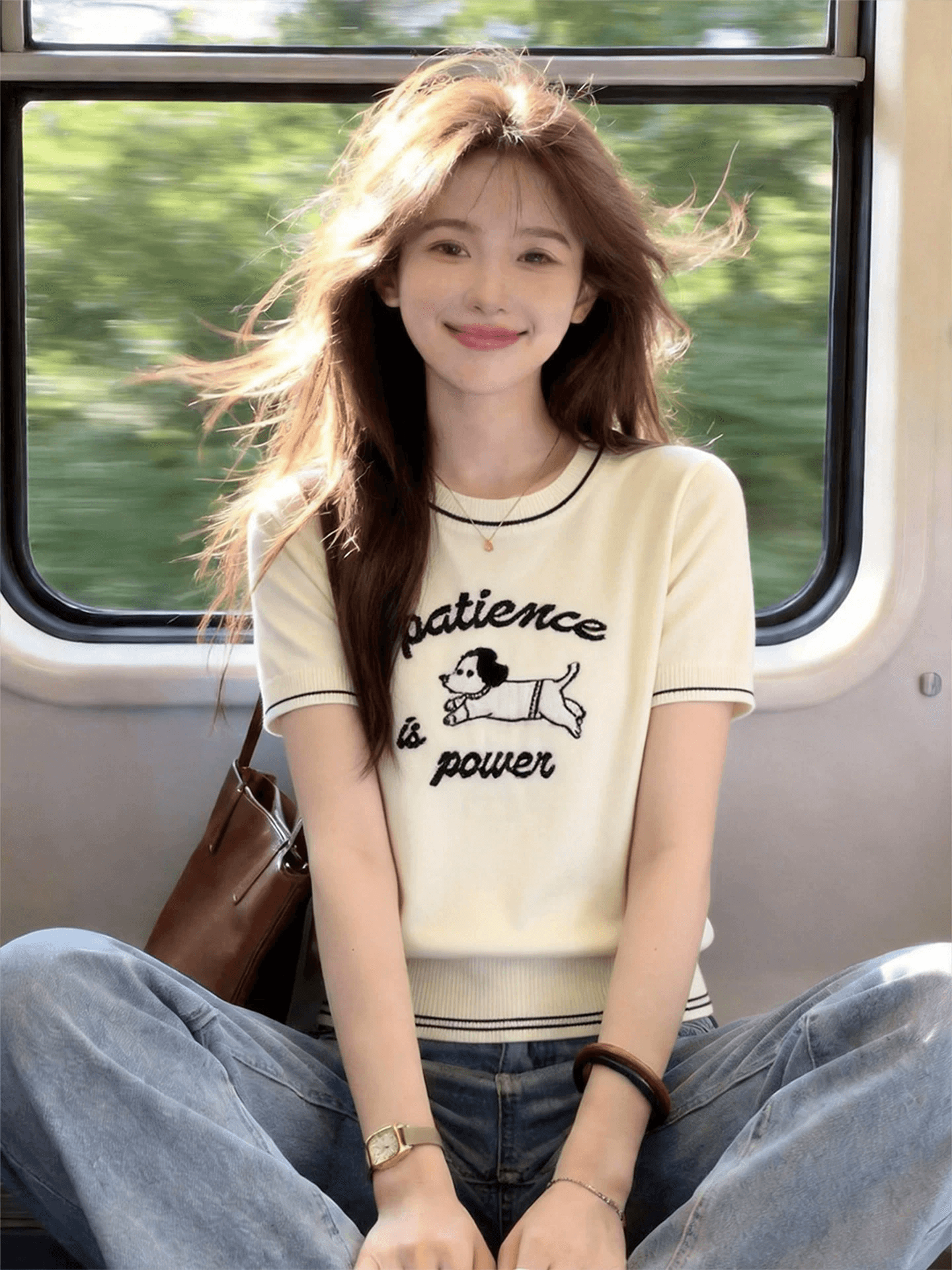 mm 한국 스타일 캐주얼 바람 라운드 넥 강아지 알파벳 프린트 반팔 티셔츠 여성 여름 슬림해 보이는 연령 감소 맨위