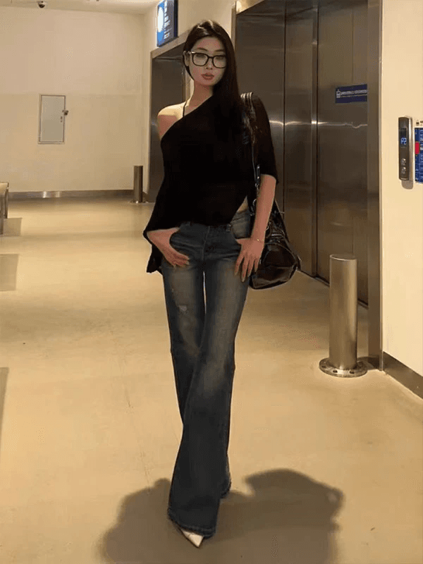 레트로 얇은 스타일 섹시함 비스듬한 어깨 민소매 니트 스웨터 여성 여름 새로운 자외선 차단 의류 불규칙 망토 블라우스 맨위 상세 이미지 5