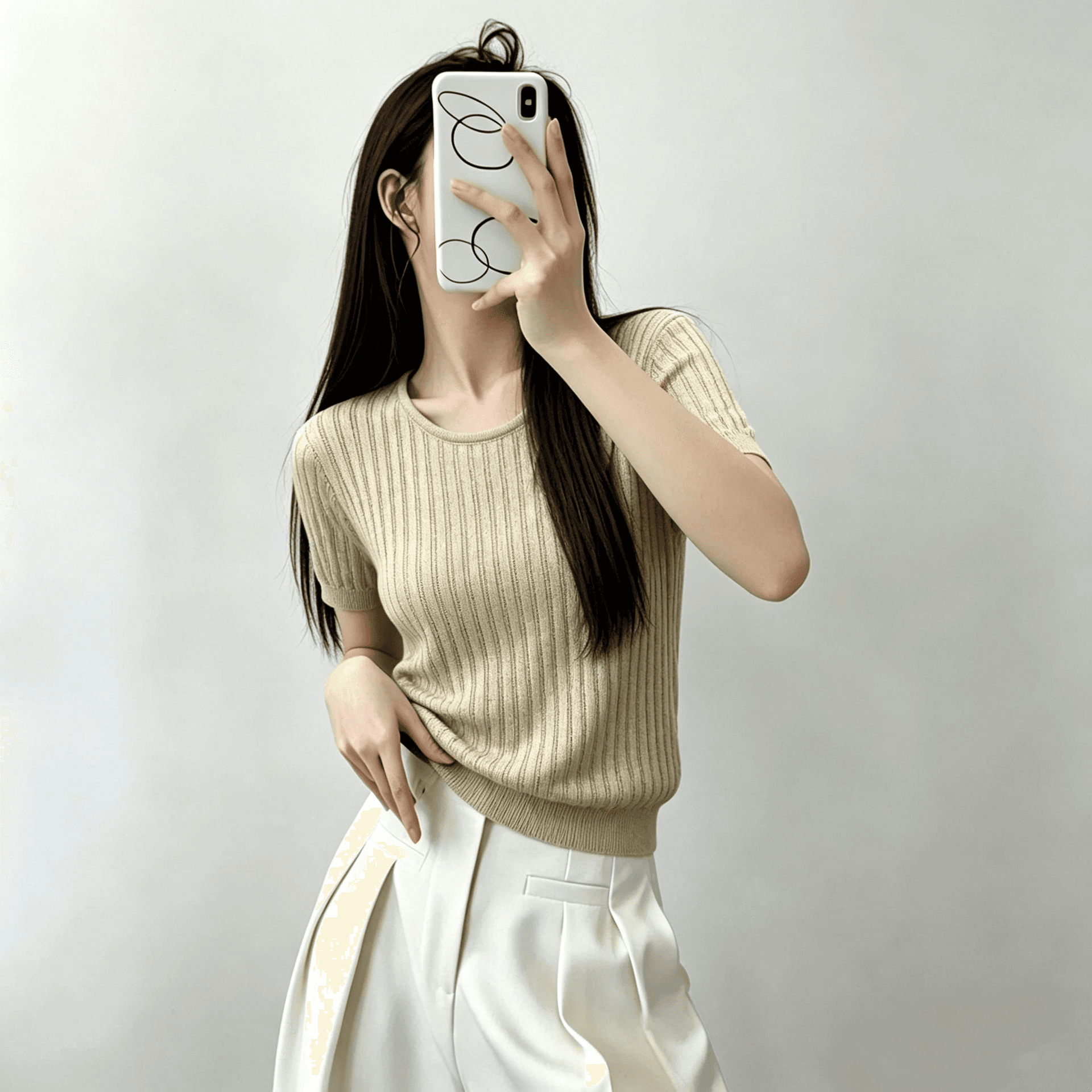 아마 워시 물 아름다운 라운드 넥 구덩이 기사 반팔 니트 스웨터 여성 여름 얇은 스타일 외국 가스 연령 감소 티셔츠 Chic 맨위 이미지 3