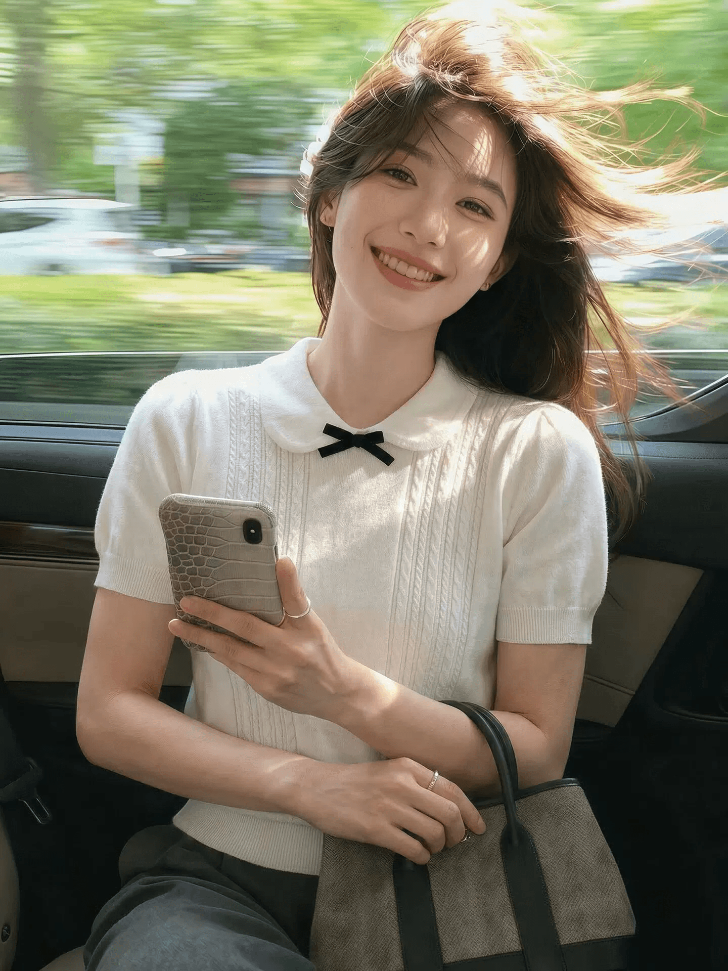 화이트 긍정적 인 어깨 반팔 나비 매듭 POLO 셔츠 티셔츠 여성 여름 2026 새로운 베이비 칼라 얇은 스타일 니트 맨위 상세 이미지 4