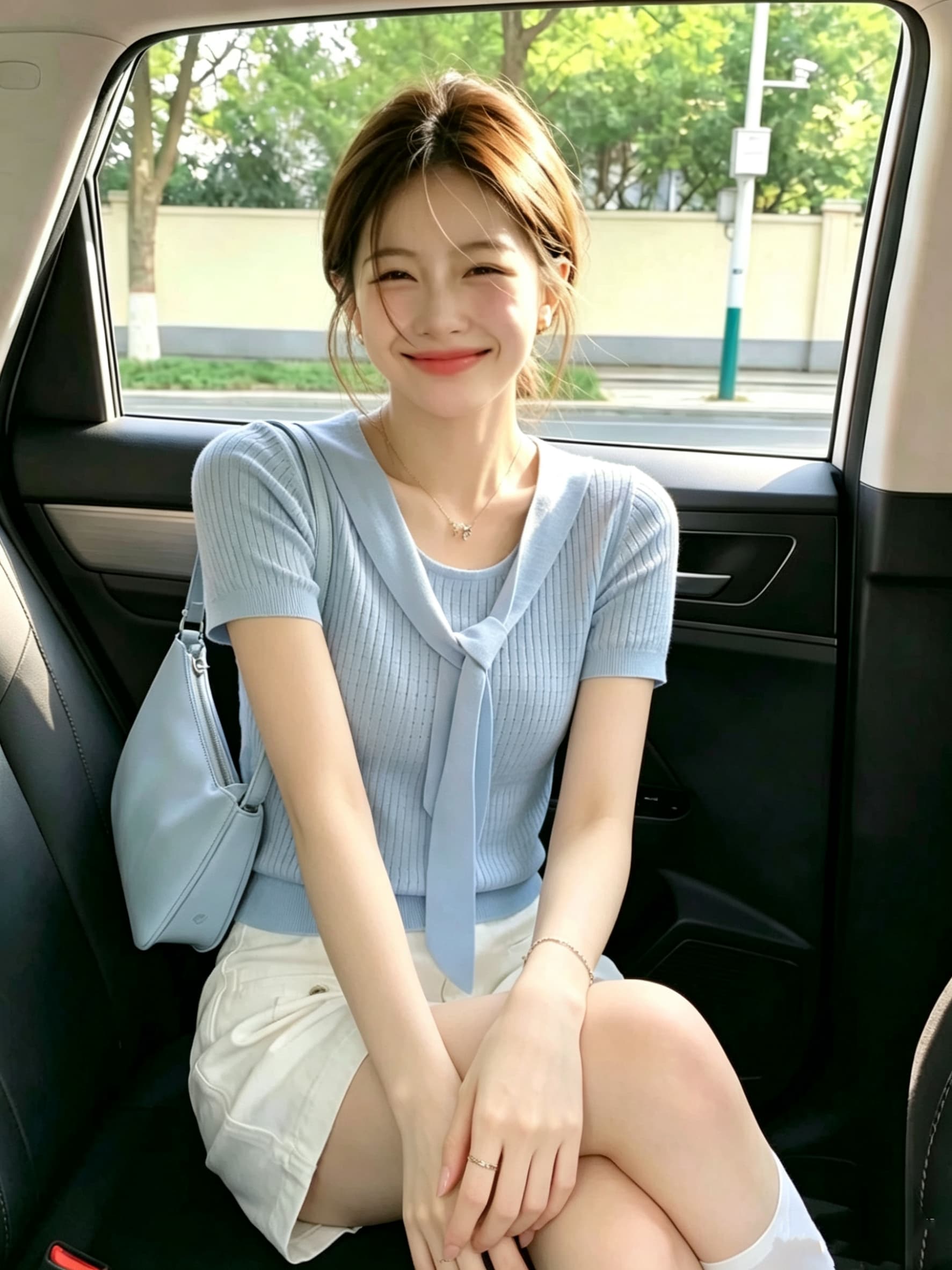 학원 스타일 파란색 페이크 레이어드 숄 반팔 얼음 실크 니트 스웨터 여성 여름 2026 슈퍼 화재 연령 감소 몸매 가꾸기 맨위 상세 이미지 1