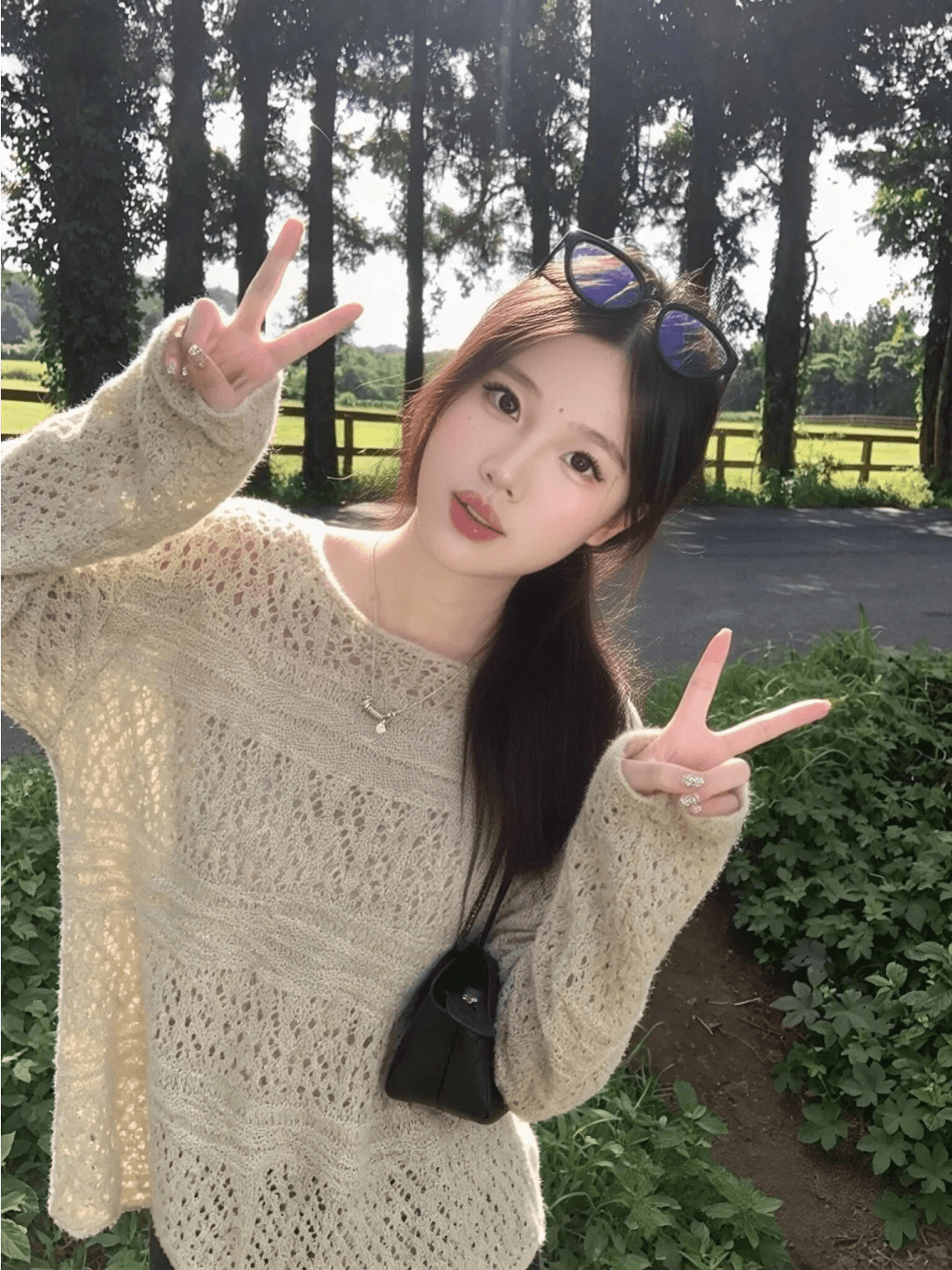 모헤어 부드러운 바람 홀로우 아웃 자수 니트 블라우스 이른 가을 착용 가져 가라. 루즈핏 라운드 넥 한 부서 느긋한 스웨터