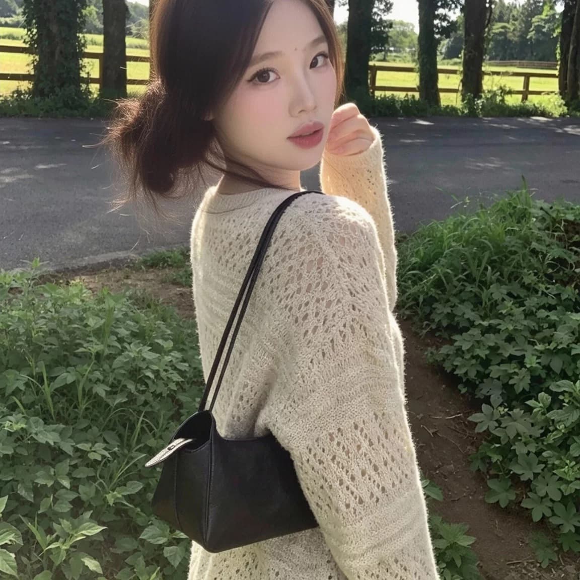 모헤어 부드러운 바람 홀로우 아웃 자수 니트 블라우스 이른 가을 착용 가져 가라. 루즈핏 라운드 넥 한 부서 느긋한 스웨터 이미지 5