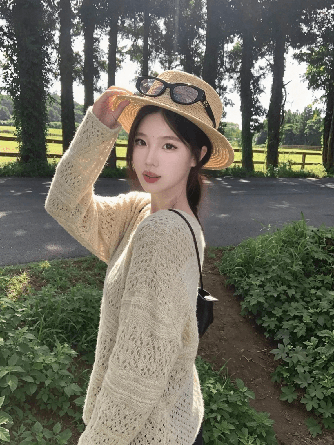 모헤어 부드러운 바람 홀로우 아웃 자수 니트 블라우스 이른 가을 착용 가져 가라. 루즈핏 라운드 넥 한 부서 느긋한 스웨터 상세 이미지 5