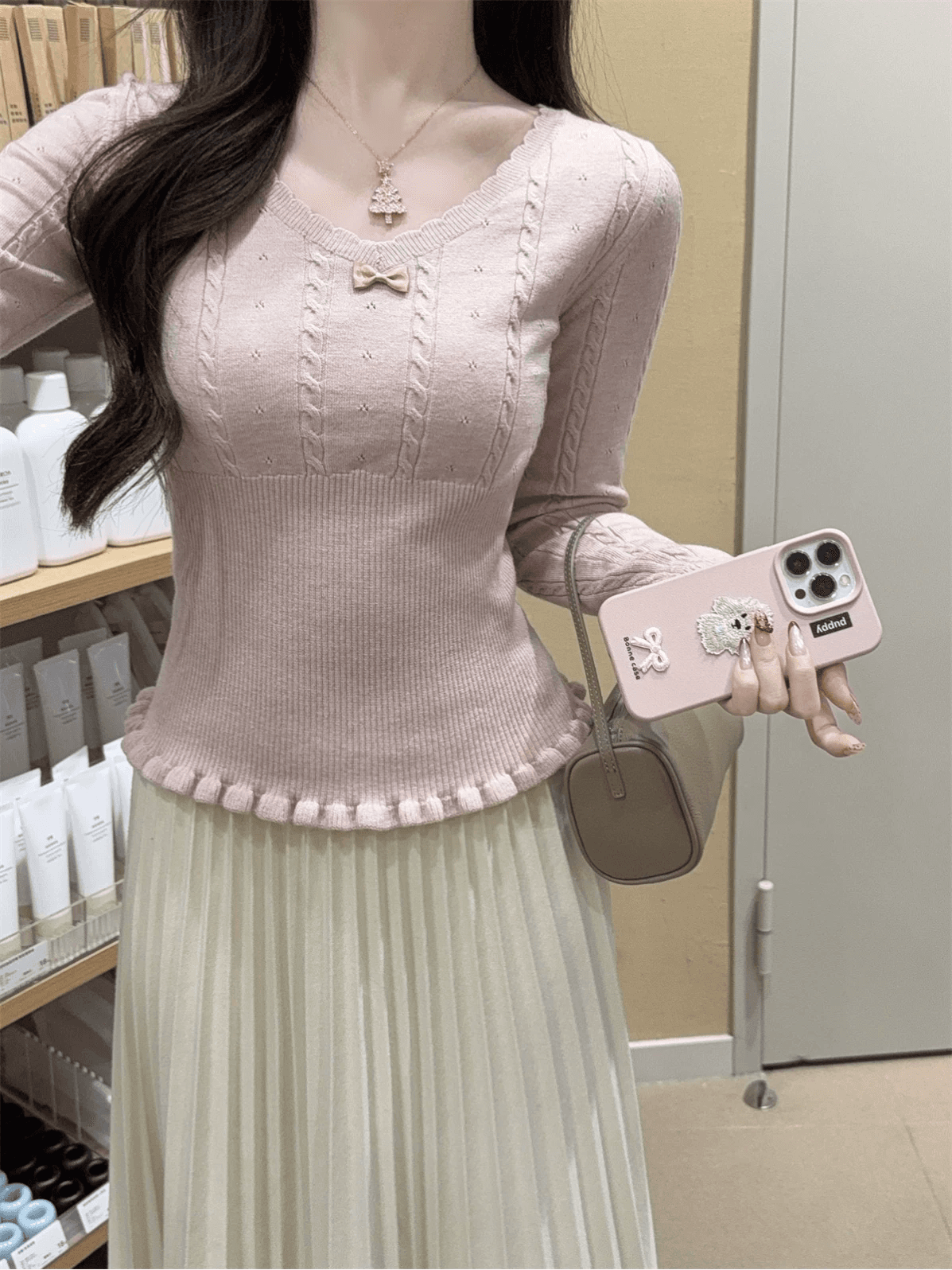 달콤한 핫걸 레이스 V넥 허리 수축 만나는 맨위 여성 가을 겨울 봄 드레스 나비 매듭 연령 감소 니트 스웨터 스웨터 인사이드 가져 가라. 이미지 3
