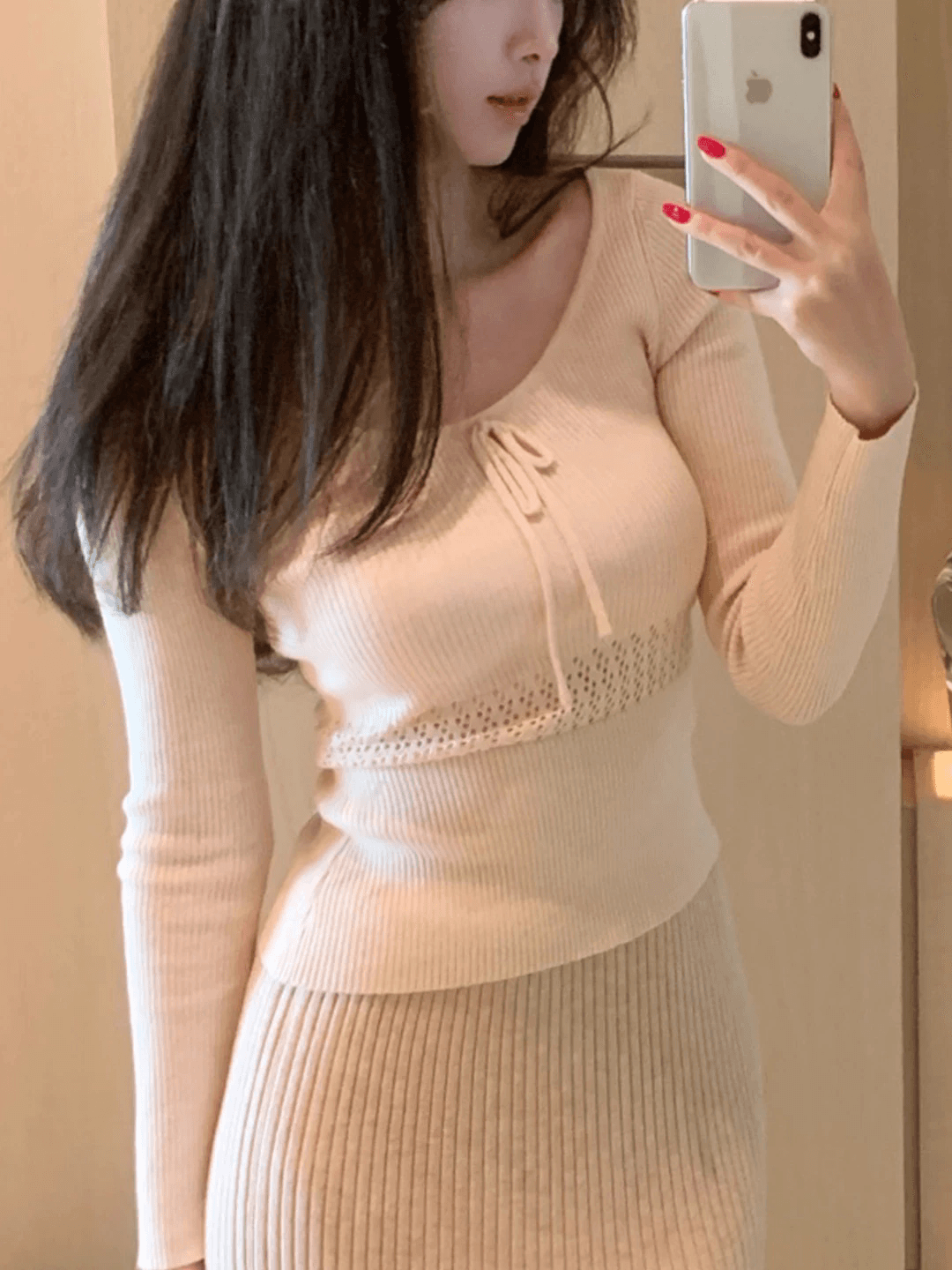 u 칼라 홀로우 아웃 니트 기본 셔츠 여성 가을 겨울 2026 새로운 핑크색 인사이드 가져 가라. 몸매 가꾸기 스웨터 긴팔 순수한 욕망 맨위 이미지 2