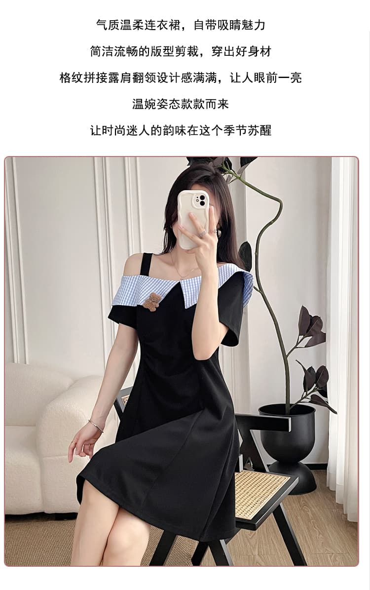 실사 빅 사이즈 학원 스타일 달콤함 폴로 칼라 여성 드레스 여름 지방 mm 슬림해 보이는 장난기 넘치는 귀여운 허리 수축 작은 검은 드레스 상세 이미지 2