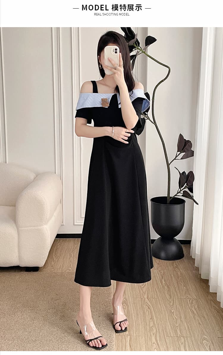 실사 빅 사이즈 학원 스타일 달콤함 폴로 칼라 여성 드레스 여름 지방 mm 슬림해 보이는 장난기 넘치는 귀여운 허리 수축 작은 검은 드레스 상세 이미지 8