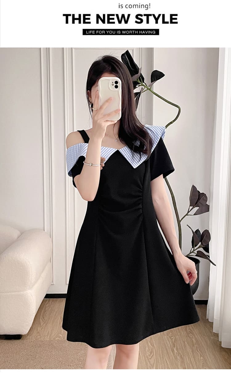 실사 빅 사이즈 학원 스타일 달콤함 폴로 칼라 여성 드레스 여름 지방 mm 슬림해 보이는 장난기 넘치는 귀여운 허리 수축 작은 검은 드레스 상세 이미지 18