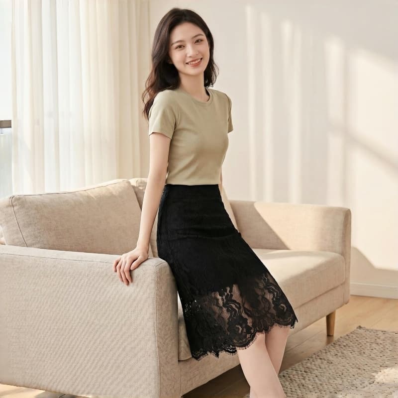 실사 레트로 레이스 바람 무거운 작업 자수 반신 스커트 2026 여름 빅 사이즈 새로운 하이웨이스트 연령 감소 슬림해 보이는 치마 이미지 4