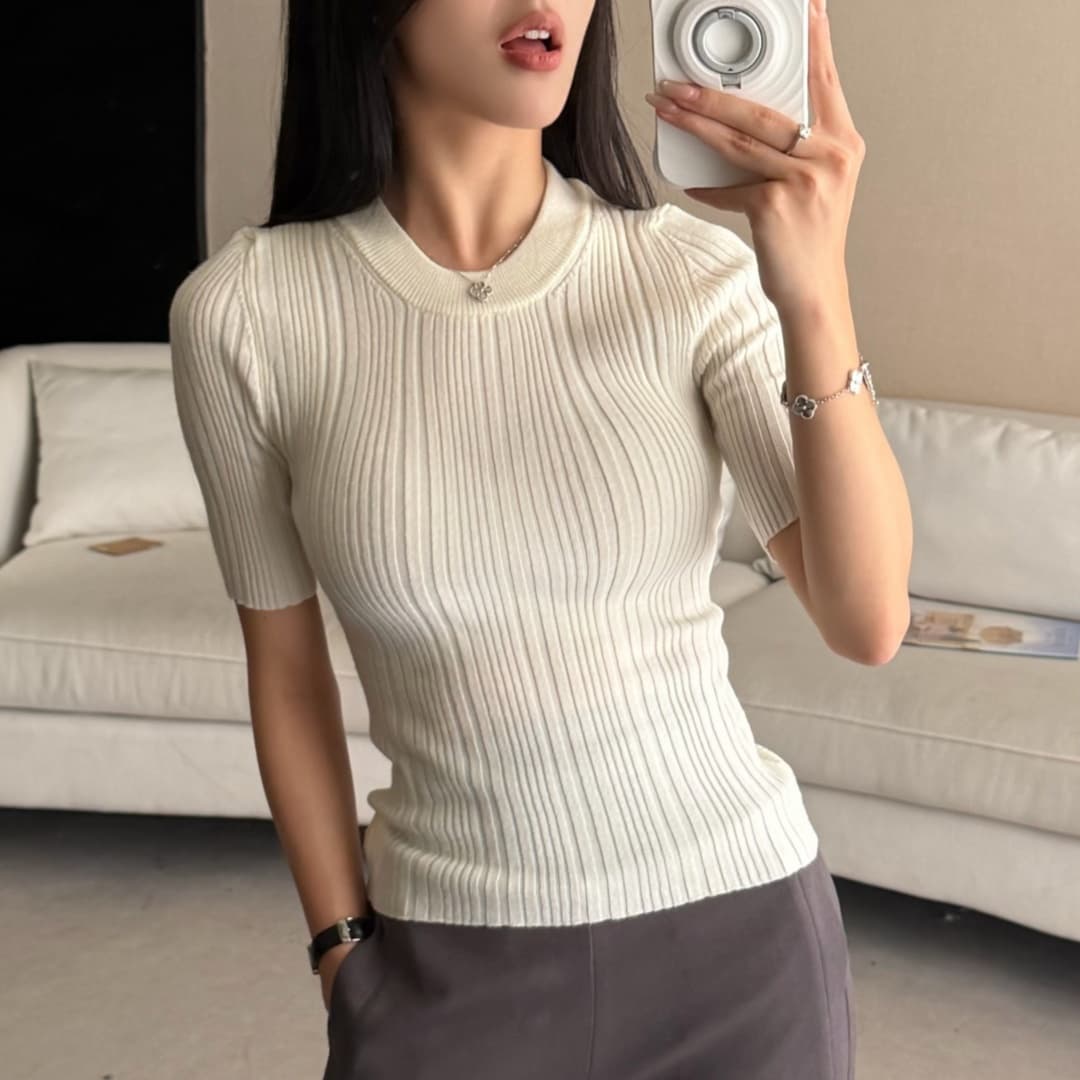 여름 미니멀리즘 작은 대중 디자인 센스 단색 반팔 티셔츠 여성 몸매 가꾸기 슬림해 보이는 다용도 품격 인사이드 잡아라. 의류 ins 트렌디 이미지 2