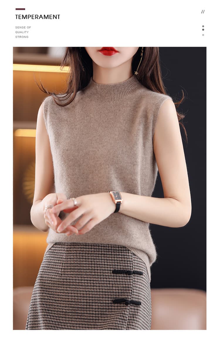 봄 새로운 민소매 여성 반하이넥 슬립 기본 셔츠 여성 단색 정장 인사이드 가져 가라. 양모 니트 스웨터 풀오버 조끼 상세 이미지 11