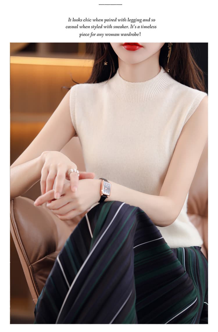 봄 새로운 민소매 여성 반하이넥 슬립 기본 셔츠 여성 단색 정장 인사이드 가져 가라. 양모 니트 스웨터 풀오버 조끼 상세 이미지 13